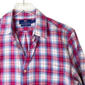 Vineyard Vines Slim Fit Murray Button Down Plaid Shirt Red Blue Medium
